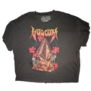 Volcom Graphic "My Guys" Tee Black Skull Organic Cotton Boxy Crop Women's OSFA